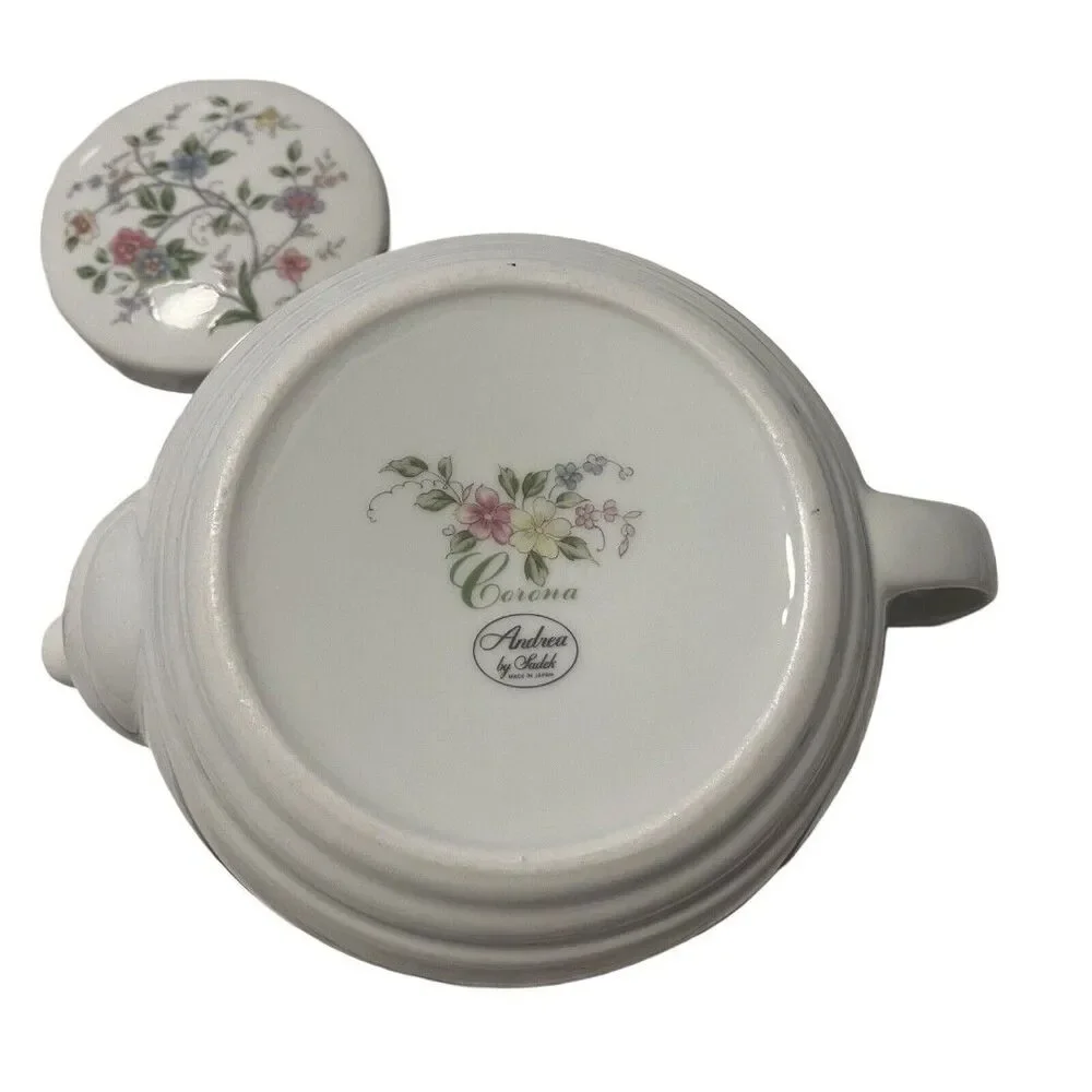 Andrea By Sadek Serve Tea Pot with Lid, Cup And Plate Porcelain Set